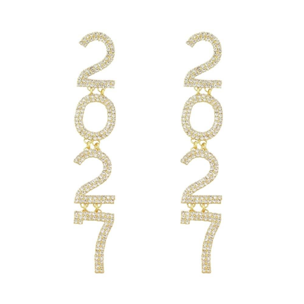 Rhinestone 2027 Digital Earrings Elegant Stud Earrings Happy New Year Earrings  Daily