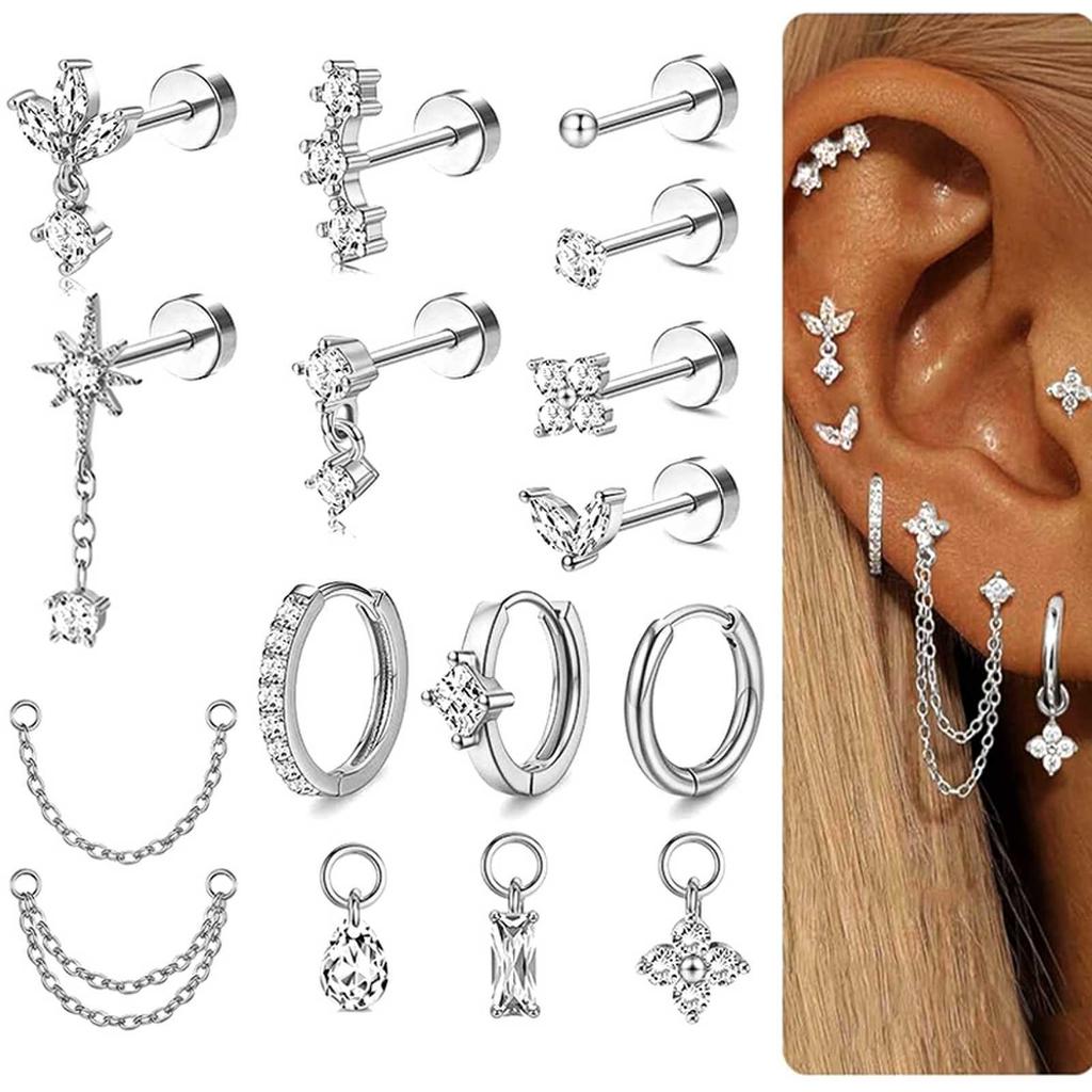 1Set Fashionable stainless steel ear stud earrings, ear bar pins, body piercing accessories, body jewelry