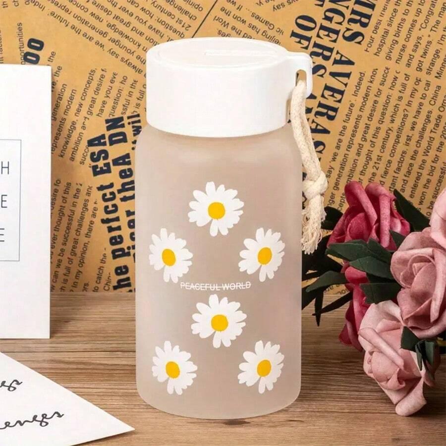 500ml Small Daisy Frosted Plastic Cup Creative Outdoor Water Cup Portable Transparent Travel Tea Cup Cute Water Bottle