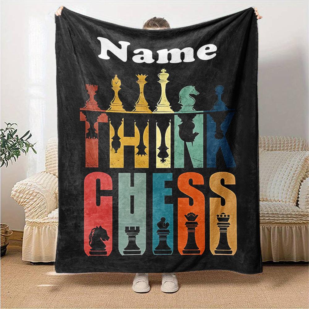 Custom Name Chess Theme Printed Blanket - Perfect for Couch, Bed, Travel & Outdoor Use | Machine Washable, Cozy & Durable.