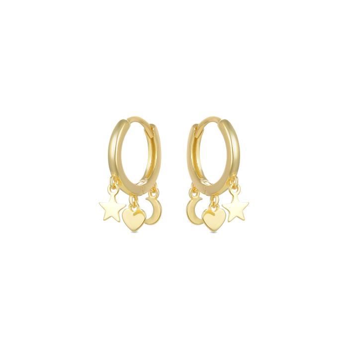Boucles D'oreilles Zaccus Argent 925 Plaqué Or Jaune 18 Carats