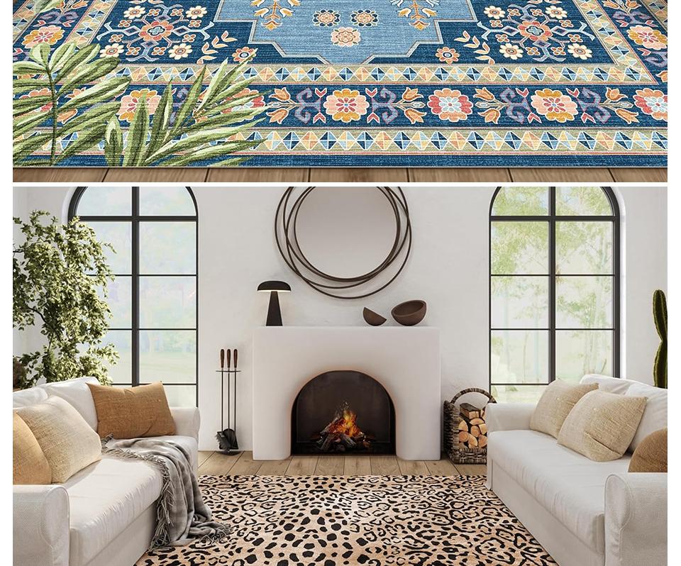 Tapete de Sala de Estar Tamanho Grande Quarto Cabeceira Tapete de Chão Lavável à Máquina Tapetes Estampa Guepardo Leopardo Retrô Decoração de Casa Tapete