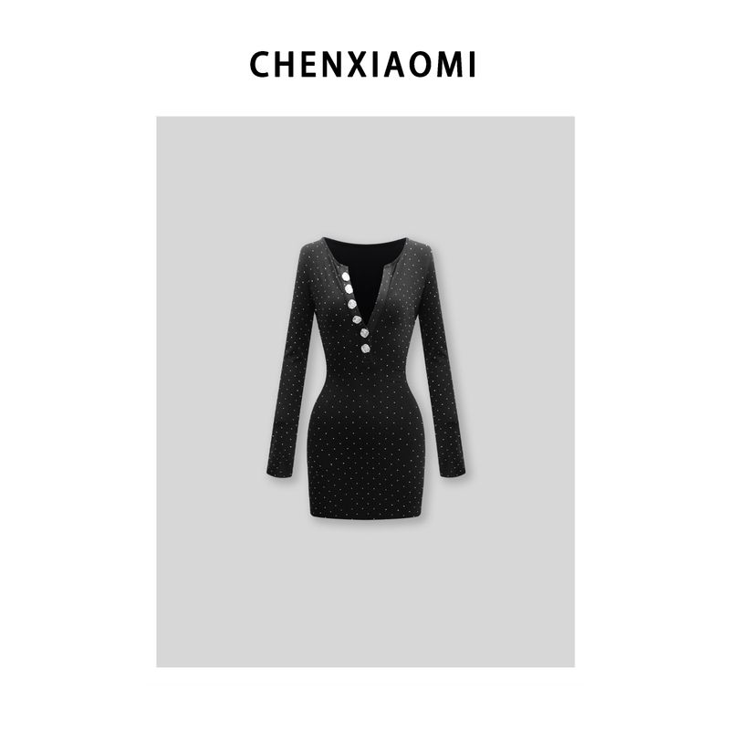 

[Mi Mjhome] Яркое звездное небо Модный сексуальный темпераментный Вход Люкс Платье с длинными рукавами 24/Y527/Y541