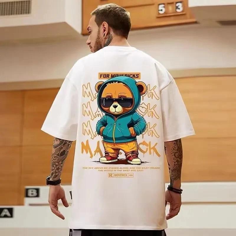 Bear Print Graphic T-shirt for Unisex and Women Loose Cotton Shirt Breathable Comfortable Casual Oversized T-shirt Streetwear