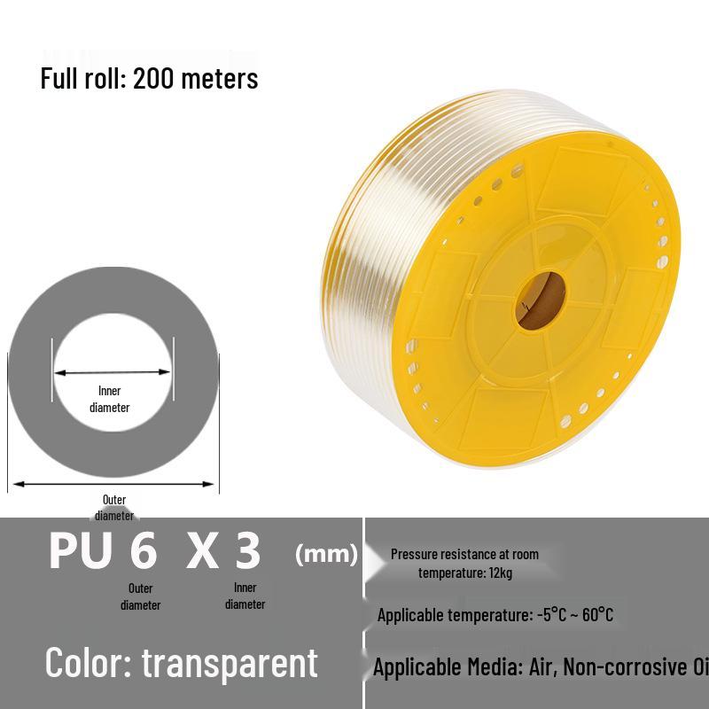 Transparent High-Pressure Pneumatic Air Hose: 8x4.5, 6x3.7, 9x6, 12x9 Sizes