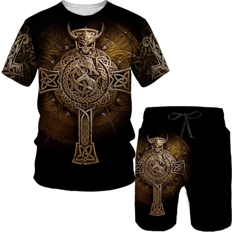 Mode Vintage Gedruckt T Shirt Für Männer Casual Oansatz Tops Trend Shorts 2 Stück Outfit Sommer Outdoor Trainingsanzüge Shorts T-stücke