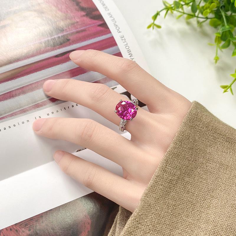 Jewelry Copper Bottom Gold-Plated Simulation Red Corundum Blue Spinel Jumping Color Egg Ring 10 * 12