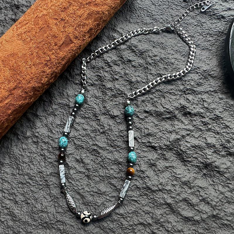 Gaga Retro Silver Beaded Fish Necklace - Ethnic Style Clavicle Chain with Versatile Design