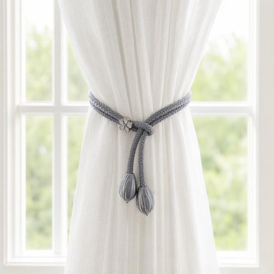 2Pcs Adjustable Curtain Tiebacks, Curtain Ties with Flower Slides, Cute Charms, Boho Curtain Holder Ropes for Home Bedroom Curtains Patio Drapes