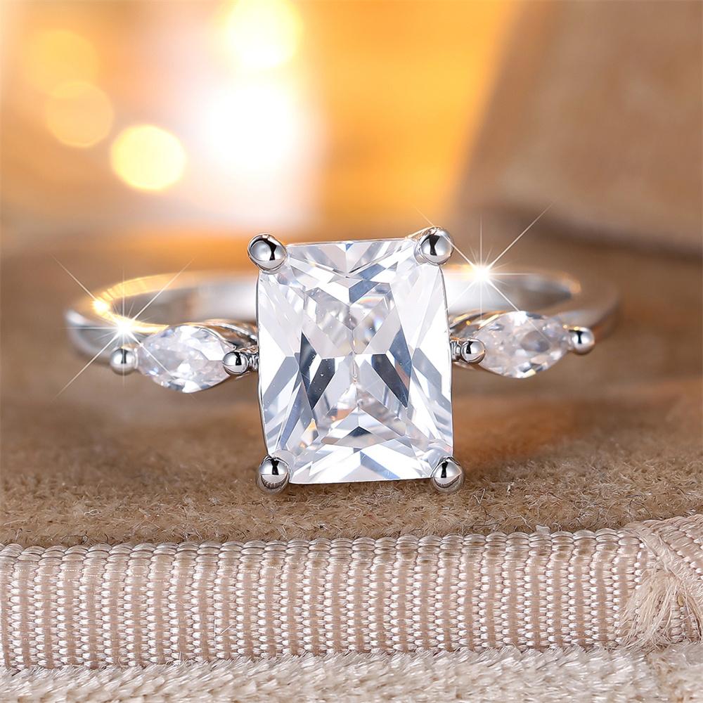 Rectangle Crystal Stone White Zircon Rings For Women Classic CopperColor Engagement Bands Wedding Jewelry Bridal Birthday Gifts