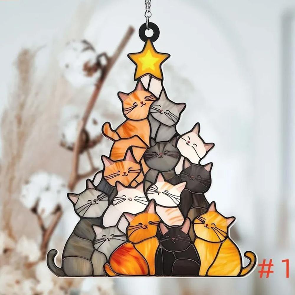 

8cm Cat Christmas Tree Suncatcher Ornament Cute Cat Lover Gifts Women Funny Christmas Decorations Black Orange Decor Hanging