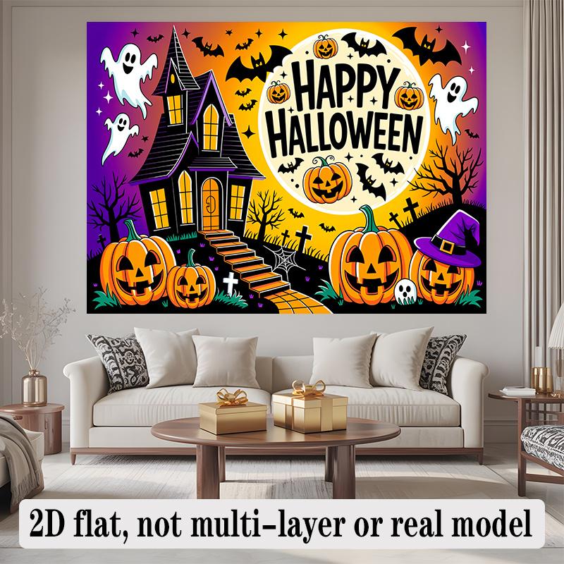 Party Backdrop Halloween Flat Banners Spooky Haunted House Pumpkin Celebrations Wedding Photo Booth Decor Front Door Decor