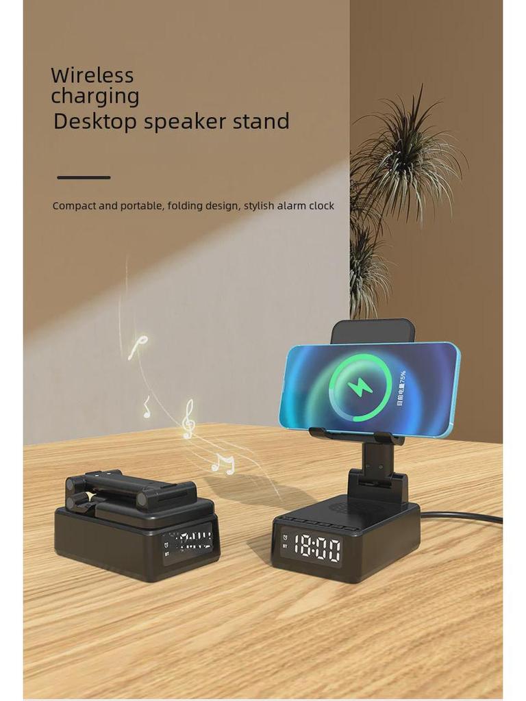 3-in-1 Wireless Charging Station with Speaker & Phone Stand, Compatible with Apple 15W Fast Charging, Vertical & Foldable Design