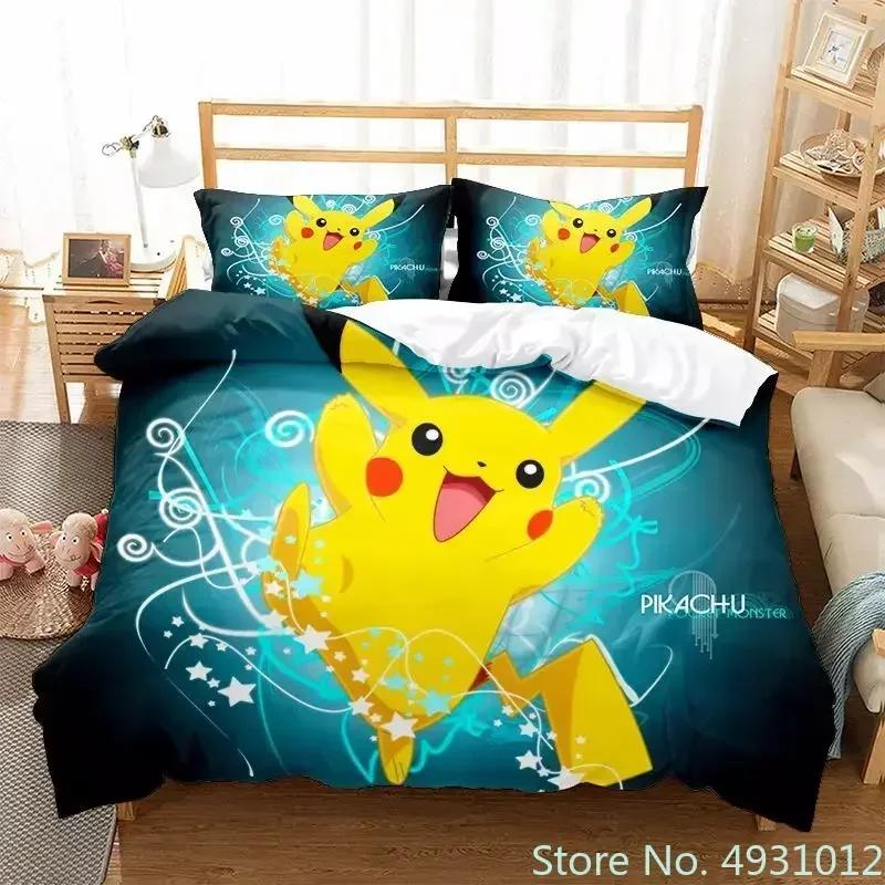 Anime Pokemon Quilt Cover Cartoon Game Printed Bedding Pikachu Duvet Cover Kids Bedroom Bed Bedclothes Pillowcase Xmas Gifts