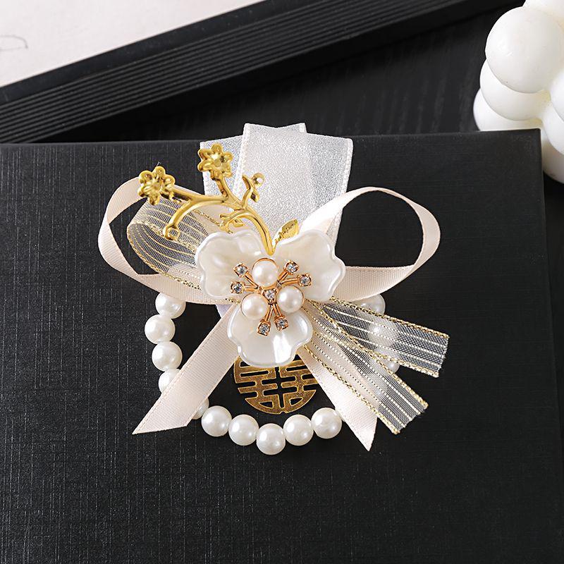 Bridesmaid Floral Wrist Corsage - Forest Series, Fresh Korean-Style Pearl Bracelet for Weddings