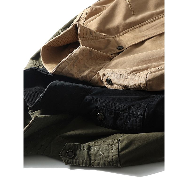 American vintage Casual Pure Cotton Cargo Jacket Men's Spring and Autumn Multi-pockets Stand Collar Foreign Trade Men's Tough Guy Wear