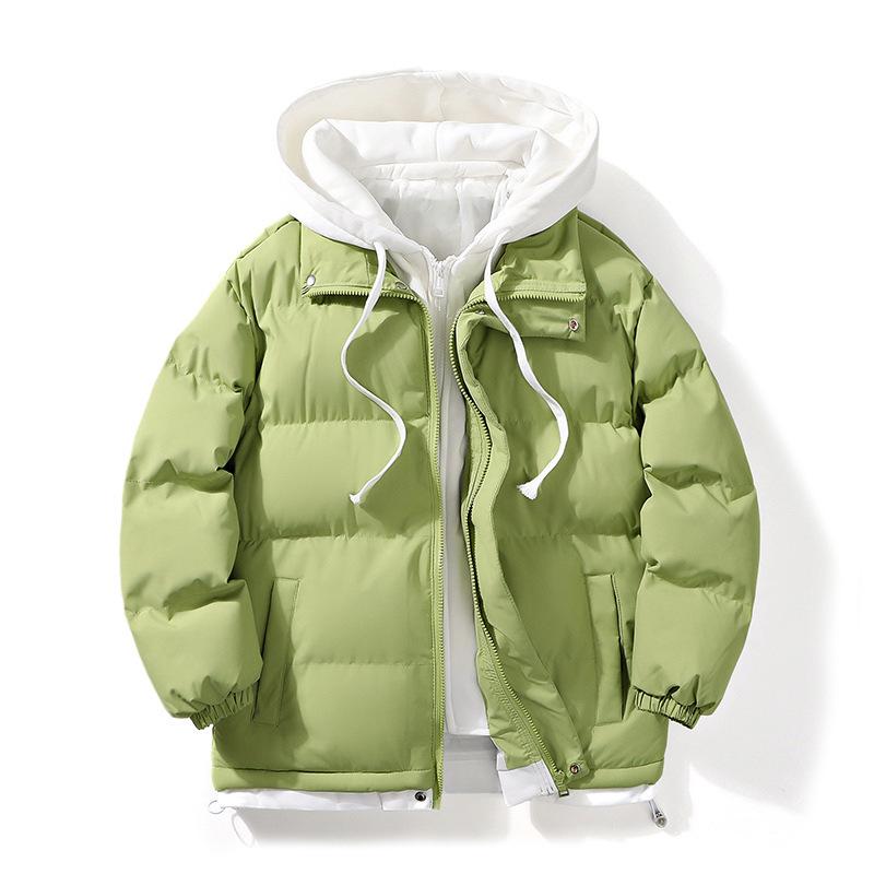 Hong Kong Style Winter Cotton Clothes Fake Two Pieces Trendy Handsome Short Men's Hooded Thickened Cotton-padded Clothes Hooded Loose Men's Insurance