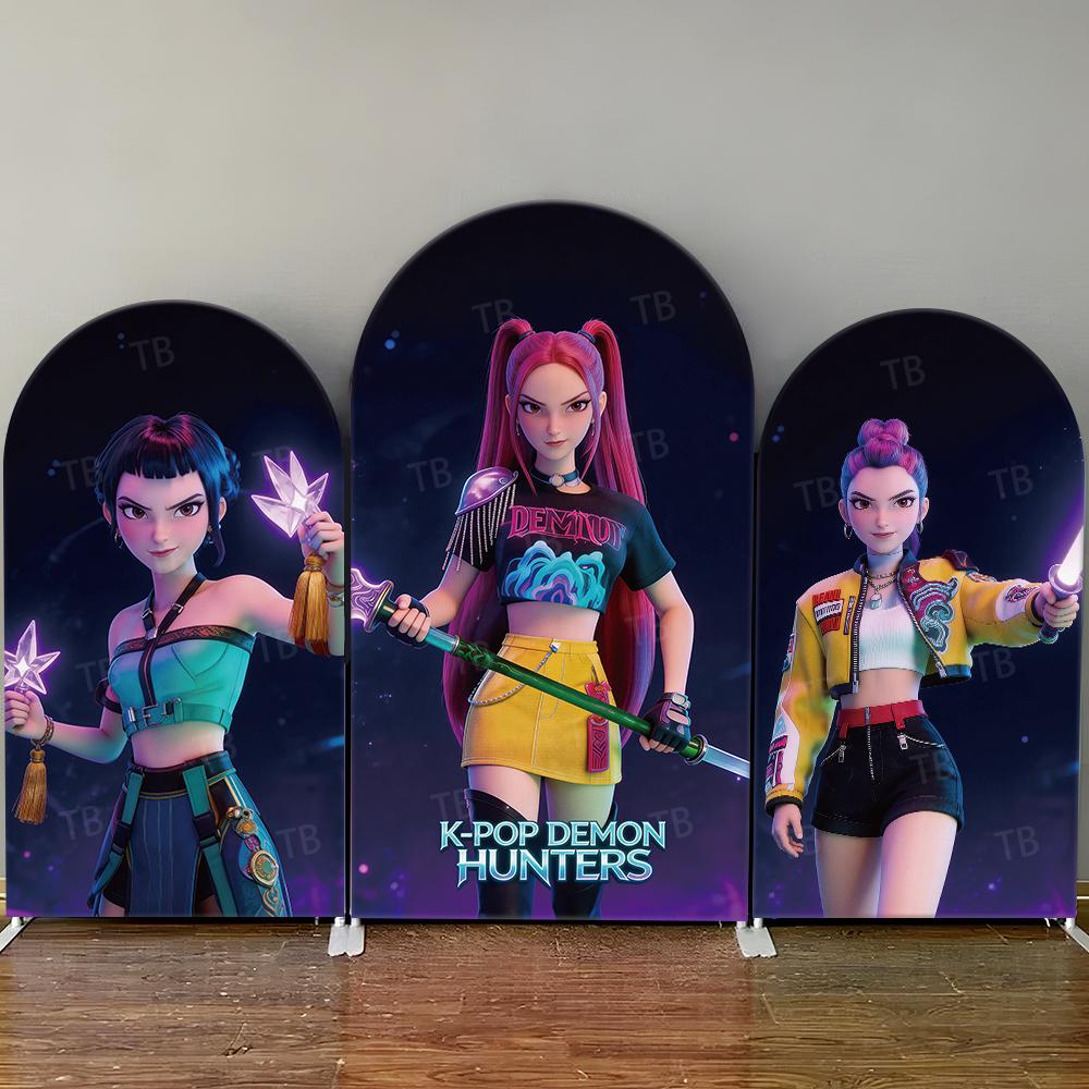 K-POP Demon Hunter Arch Backdrop Cover Girls Birthday Party Decoration Baby Shower Cool Stage Kids Photography Background Wall