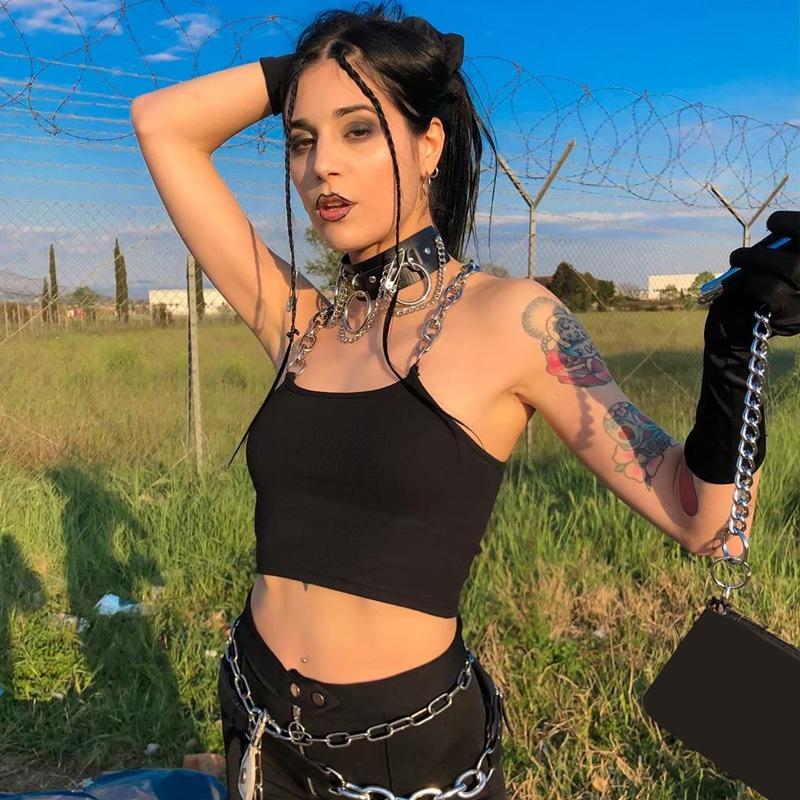Sexy Chains Spaghetti Straps Crop Top Summer Vest Club Party Streetwear