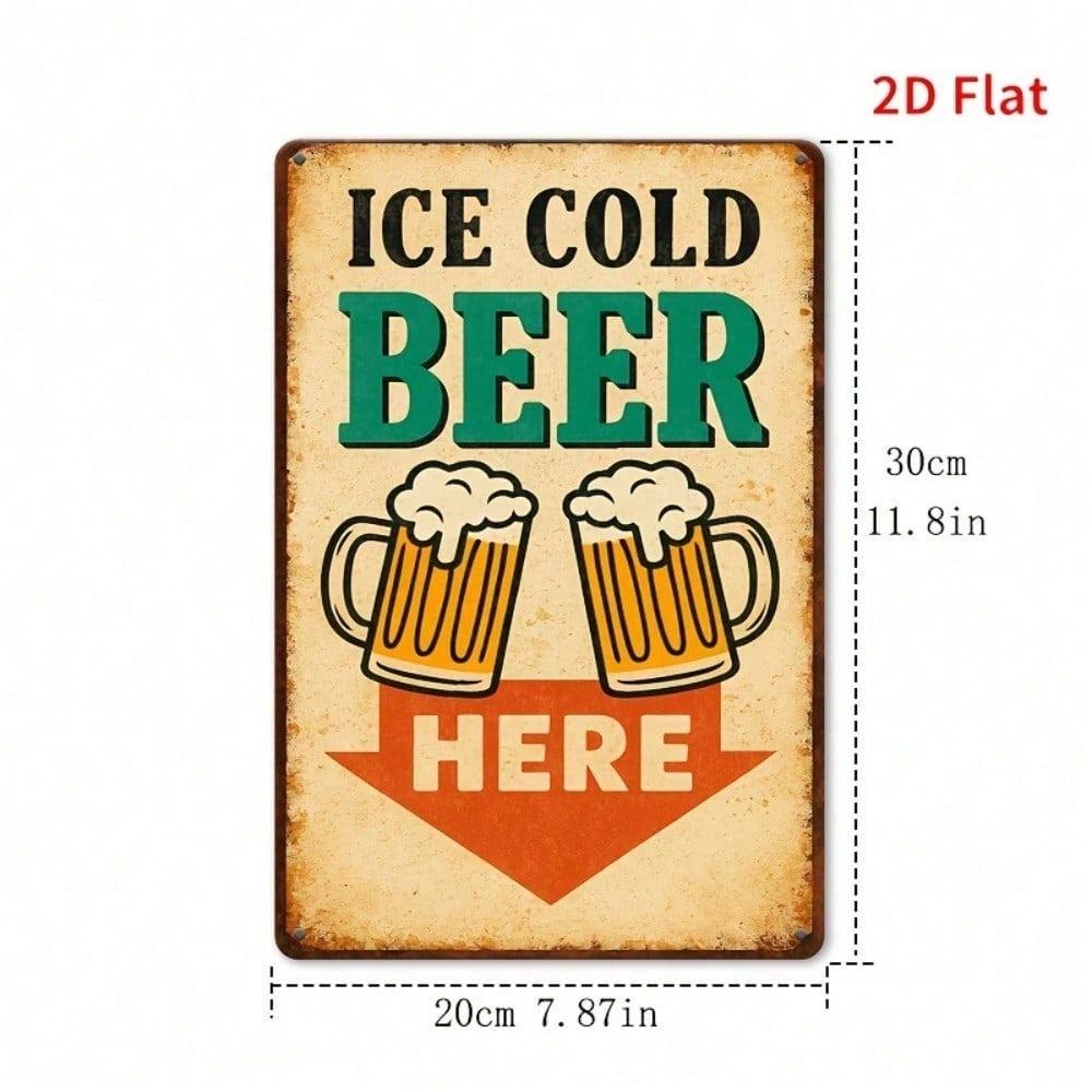 Vintage ICE COLD BEER Metal Sign 8x12, Retro Tin Plaque Wall Art for Home Bar Garage Cafe