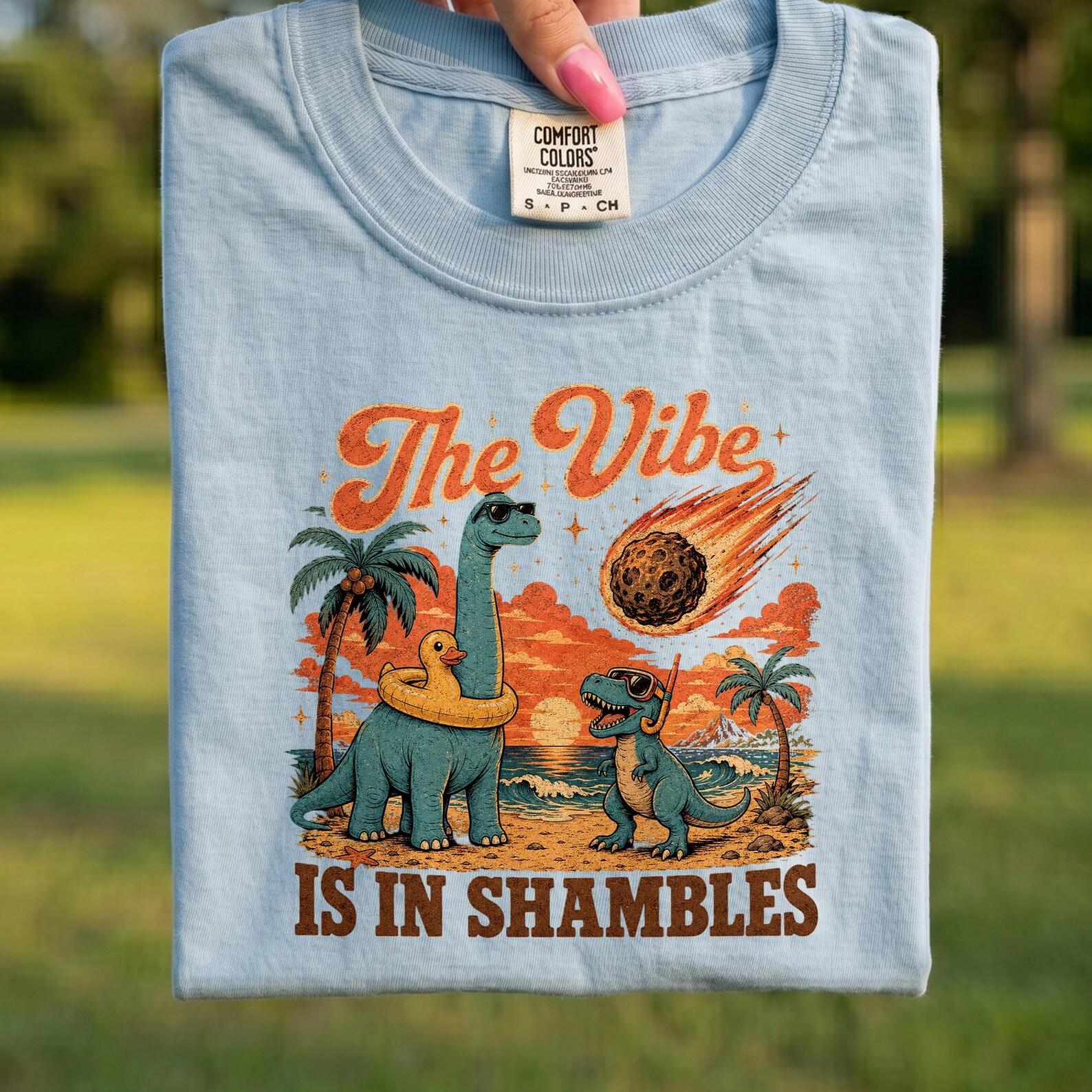 Comfort Colors® - Funny Dinosaur T-Rex Shirt, The Vibe Is In Shambles Tee, Meteor Dino Gift, Humor Graphic Tshirt, Beach Summer Vibes M