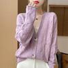 100% Pure Wool V-neck Women's Loose Fit Knit Cardigan - Autumn/Winter Versatile Layer