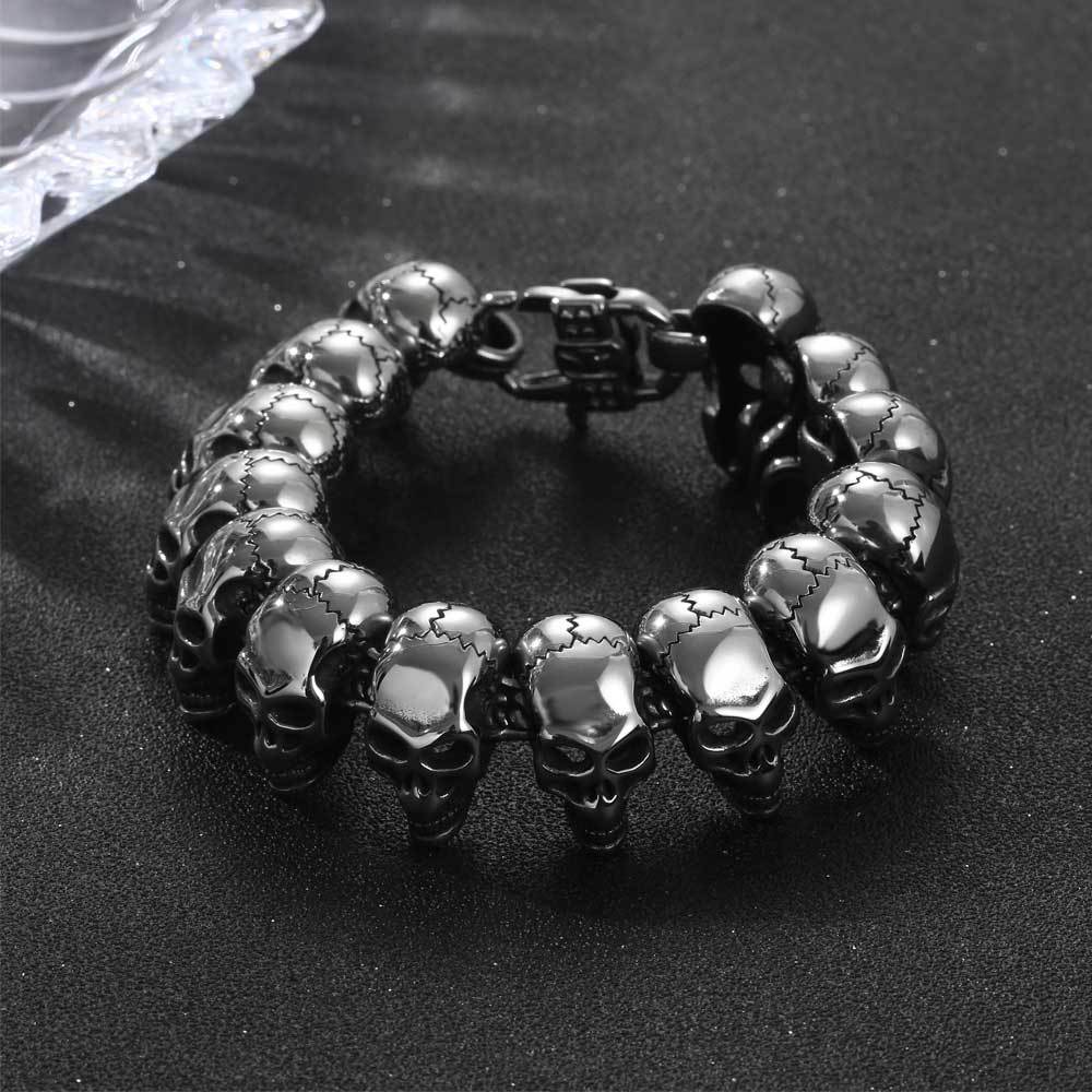 Skull Link Bracelet Necklace Mens Stainless Steel Large Biker Gothic Style High Polished