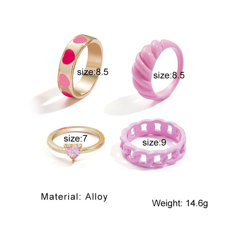 Ring Set Mode Herz Bonbonfarbe Metall Herz Damen Retro Öltropfen Ringfinger Schmuckset