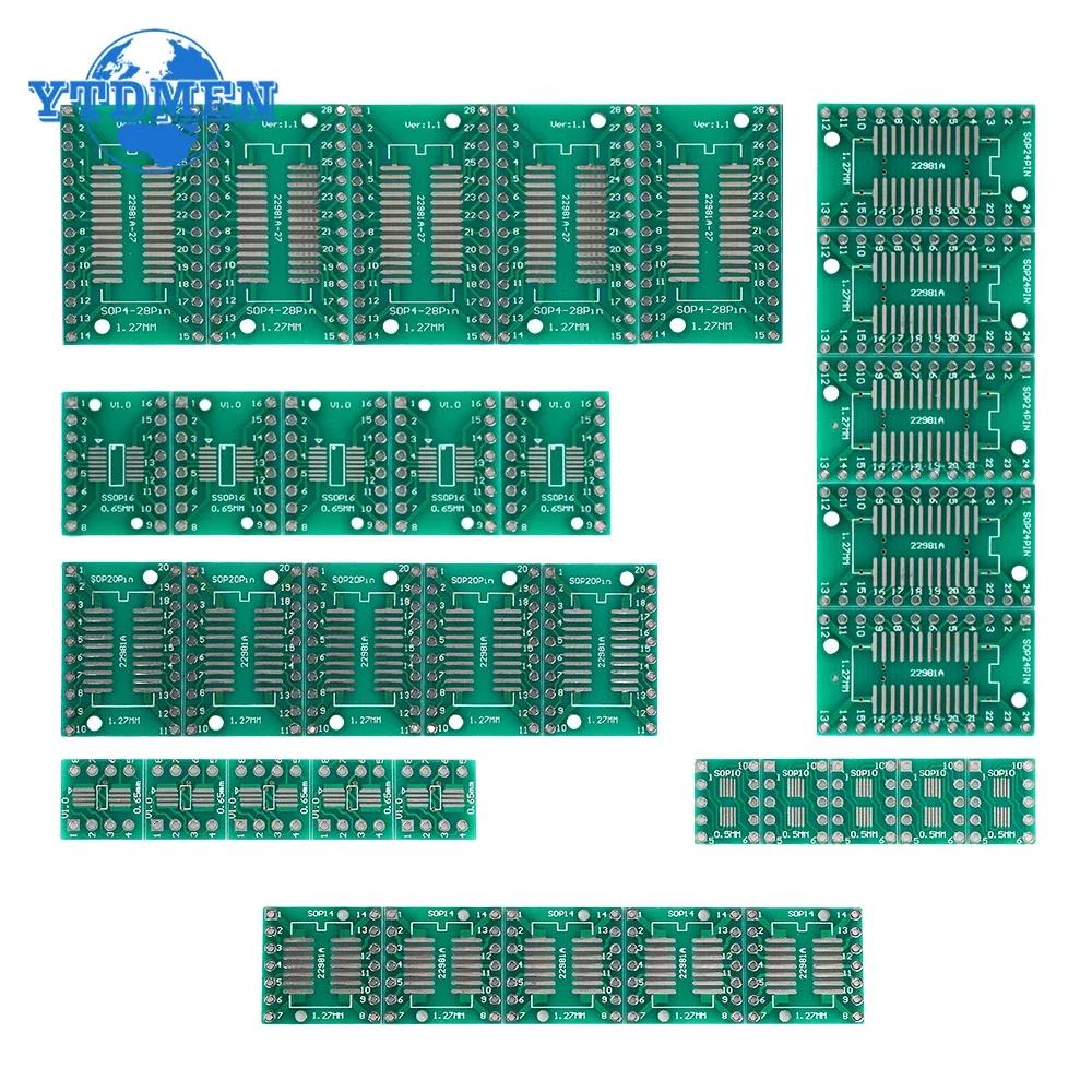 

35pcs/lot PCB Board Kit SMD Turn To DIP Adapter Converter Plate SOP8 MSOP10 SOP14 SOP16 SOP20 SOP24 SOP28 SMT To DIP Set зелений