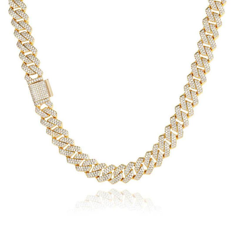 Cuban Chain Hip Hop Men's and Women's Necklace European and American Hot Selling Diamond Double Row Zircon Chain Flap Buckle Accessories