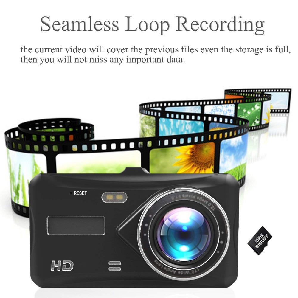 Dash Camera for Cars Full HD 1080P 4" Touch IPS Screen Motion Detection G-sensor Night Vision Dual Lens Front and Back Dash Cam