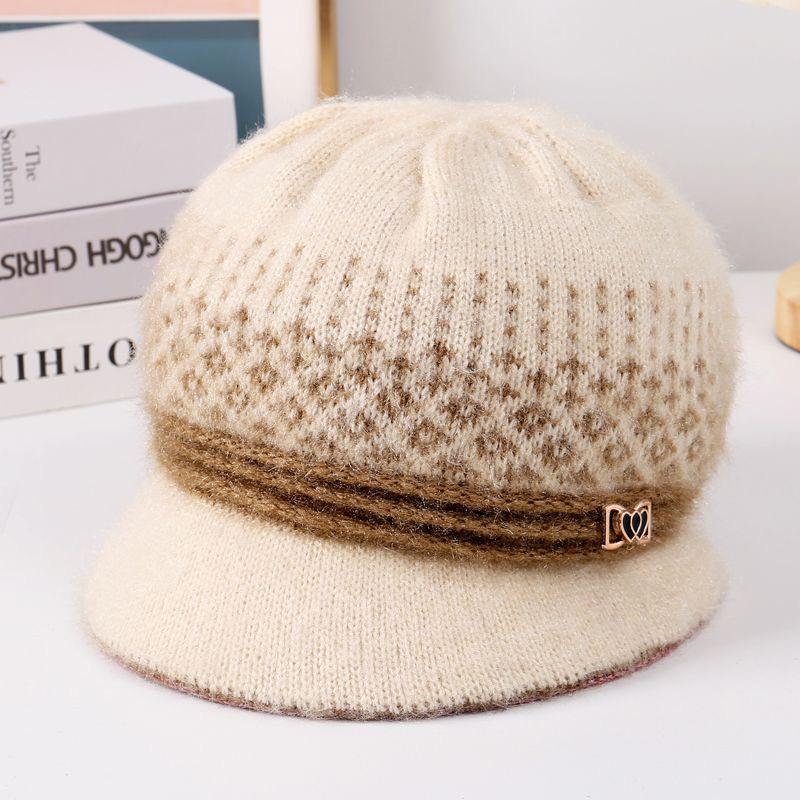 Mom's Winter Fleece-Lined Knitted Basin Hat for Elderly Women