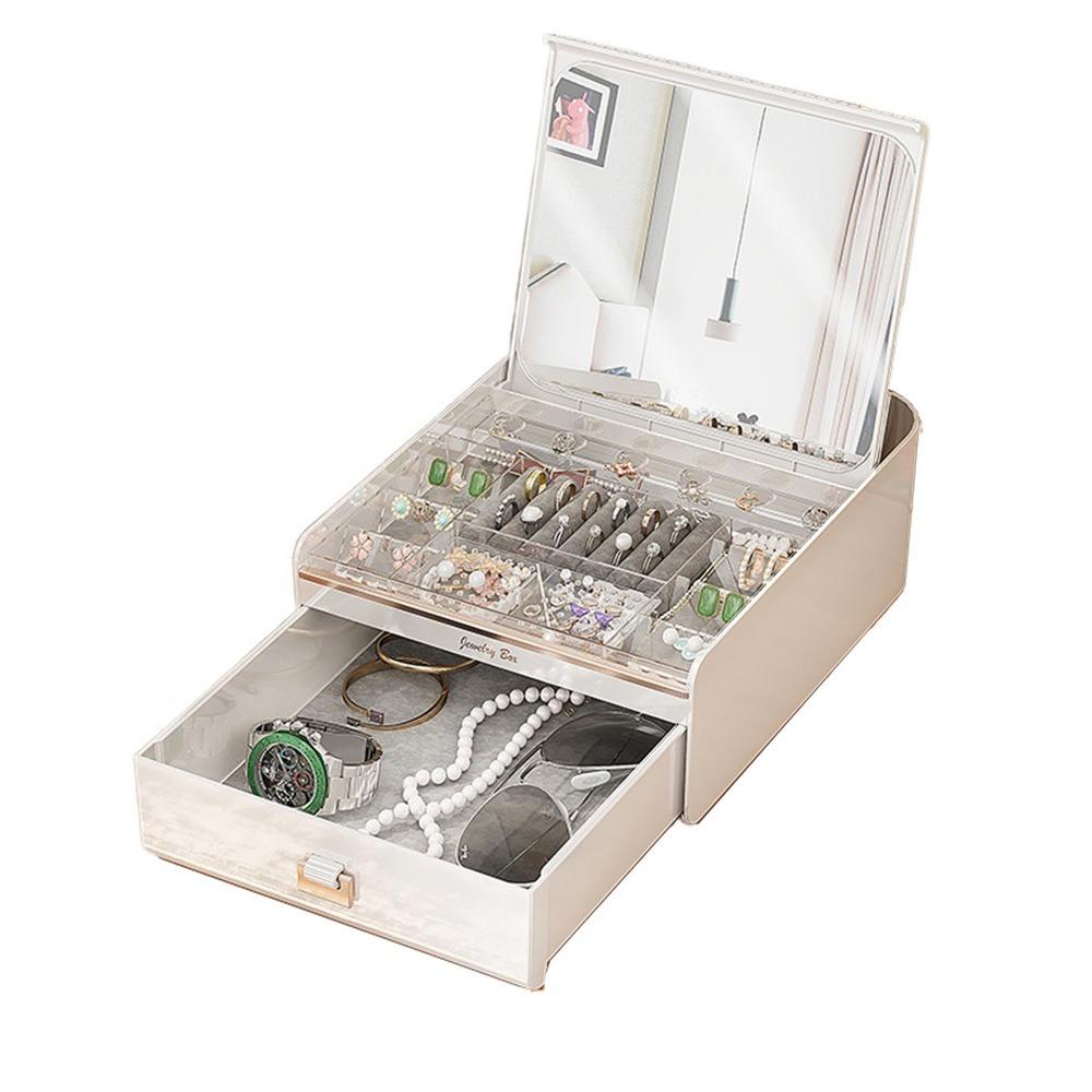 2-Layer Jewelry Box with Mirror Dust-proof Jewelry Storing Organizer Jewelry Display Holder  Rings
