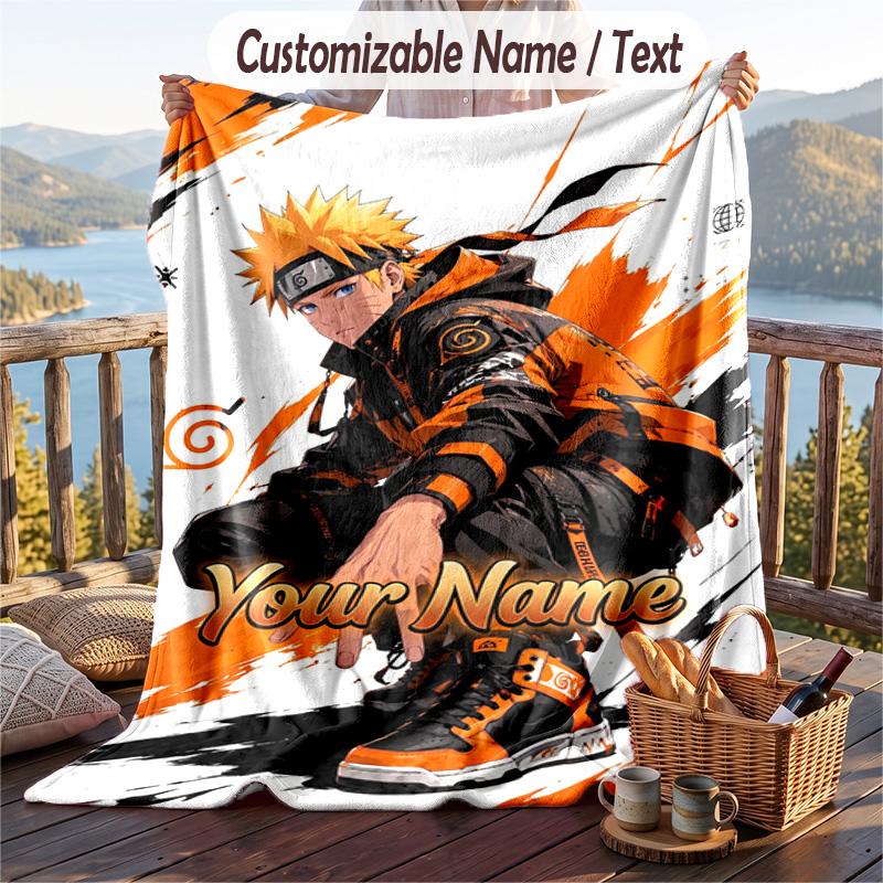Personalized Flannel Throw Blanket,Naruto Custom Printed Name, Cozy Plush Blanket For Home Use
