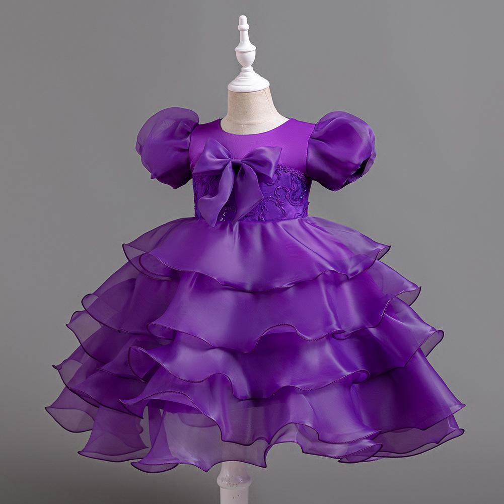 Girls Cake Dresses Bow Bubble Sleeve Princess Dress Walking Performance Halloween Flower Girl Party Dresses Dresses 8622  Girl's Favourite Dress