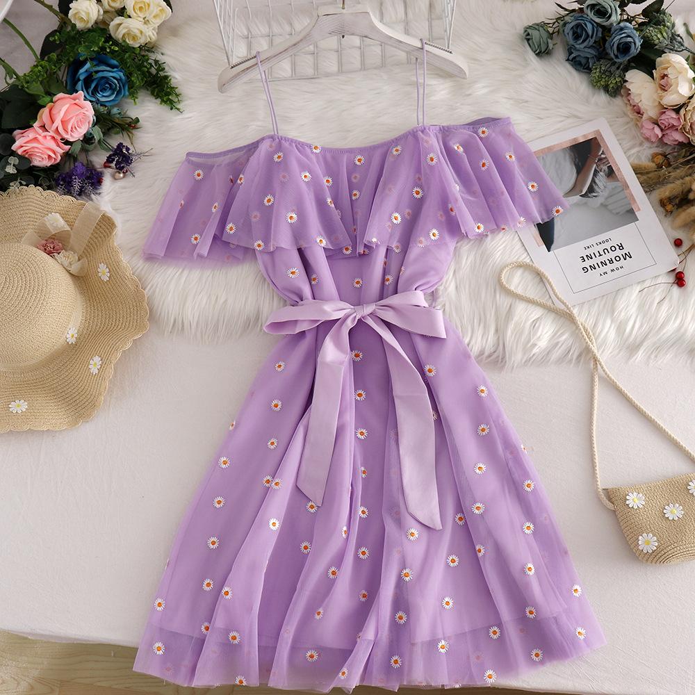 

YYFS Женская мода лето весна цветочный узор принт короткий рукав одно плечо высокая талия повседневные платья Size: One Size