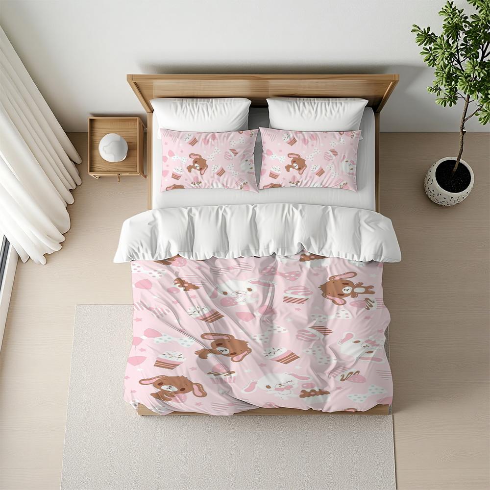 S-Sugarbunnies Cartoon Duvet Cover Set Home Style Bedding Soft Laundry Cotton Bed 3 Piece Set Student Dormitory Gift
