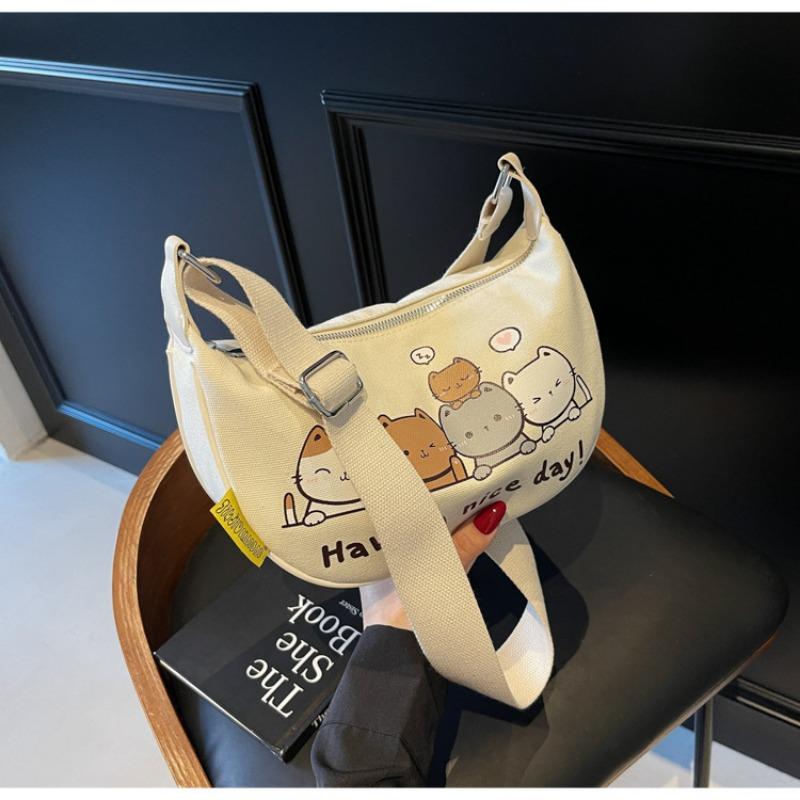 New Commuter Versatile Canvas Shoulder Bag Student Lazy Style Cartoon Cute Underarm Bag Messenger Bag