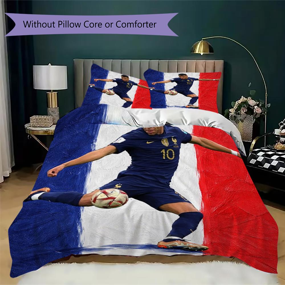 Kylian Mbappé Pattern Bedding uilt Set uilt Cover Pillowcase Home Decoration Birthday Gift (1 * duvet cover + 2 * pillowcase without core)