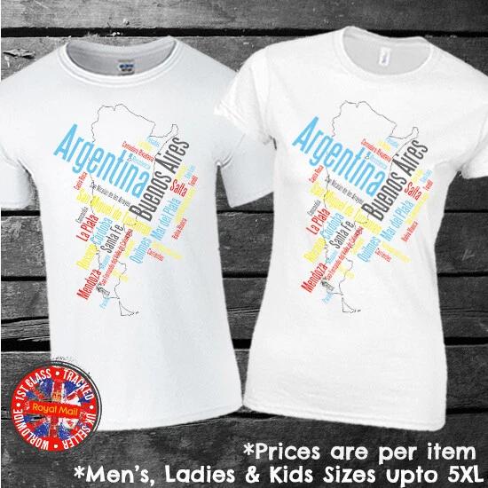 Argentina Map & Cities T-shirt Mens Ladies Kids Babies S