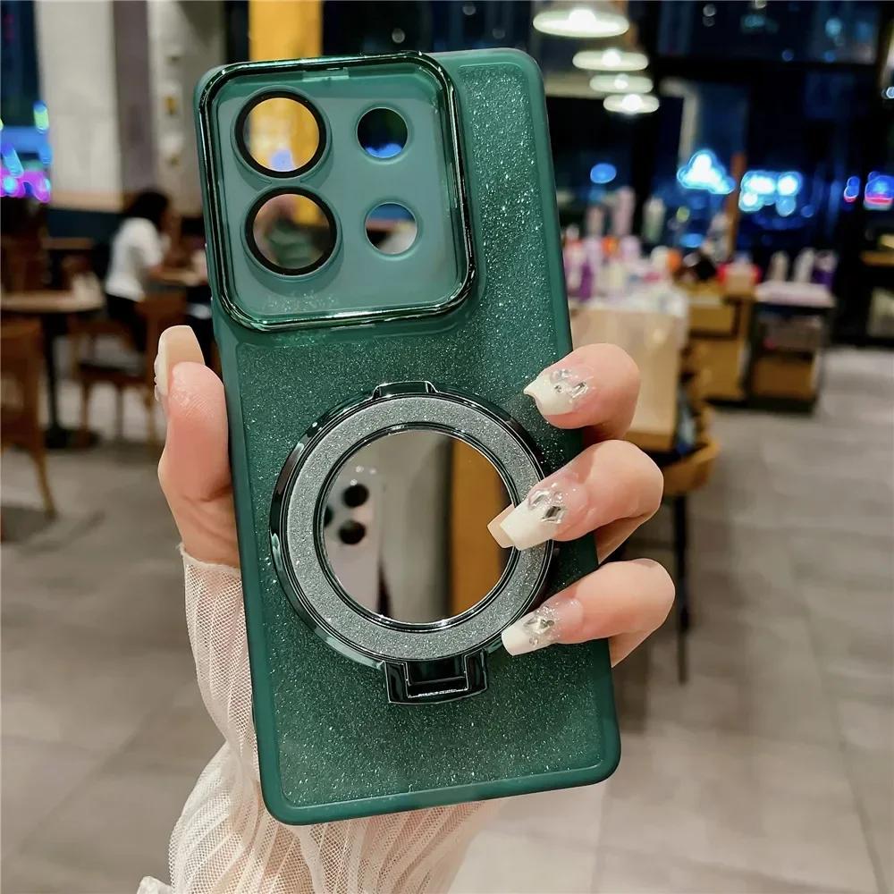 

Для Xiaomi 14T Pro Mirror Stand Holder Case для Mi 11T 13T 12T Pro Camera Protector Lens Film Glitter Gradient Silicone Cover Xiaomi 12T зелёный