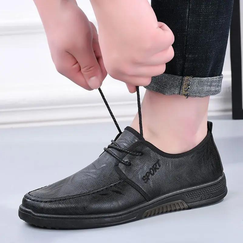 Fashion Flat Male Casual Shoe Lace Up Loafers Footwear Offer Slip-on Low Price Adults Summer Sale Legitimate Common Men's Leather Shoes