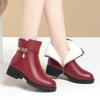 Coarse-heeled Short Boots Women's Velvet, Autumn and Winter Large Cotton Leather Shoes Soft Leather Mother Cotton Shoes  Elderly Thick-haired Boots