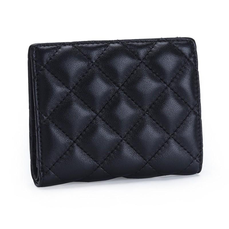 Genuine Leather Short Wallet Women's Sheepskin Diamond-shaped Style Folding Small Multifunctional Change Purse
