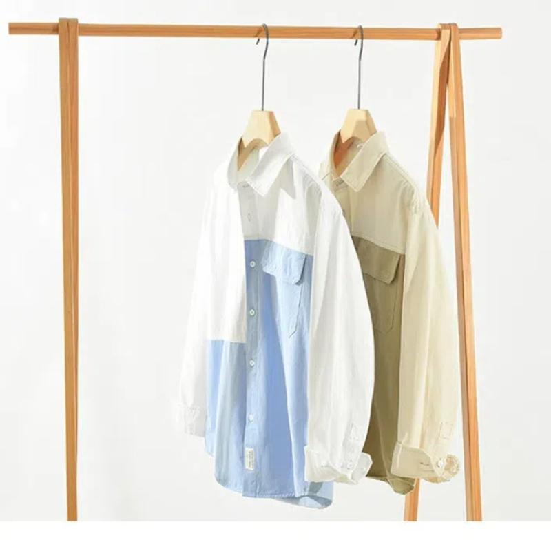 Koreanischer Streetstyle Lockeres Oberteil Frühling und Sommer Reine Baumwolle Herren Freizeitshirt Reversnaht Langarmhemd Jugendmode Herrenbekleidung