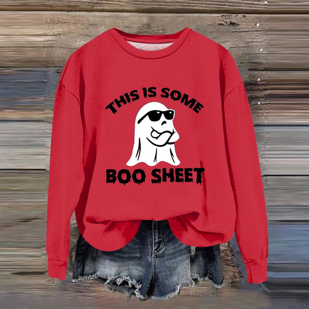 Women's Fashion Casual Long Sleeve Halloween Printed  Neck Sweatshirt
