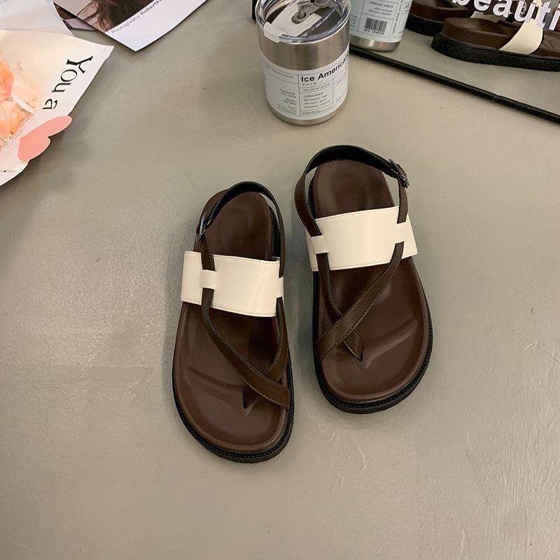 

Fashion Fashion Versatile Women Shoes Summer New Round Toe Flat Shoes Anti Slip Women s Slippers Simple Thick Soled Women s Sandals 40 бежевый