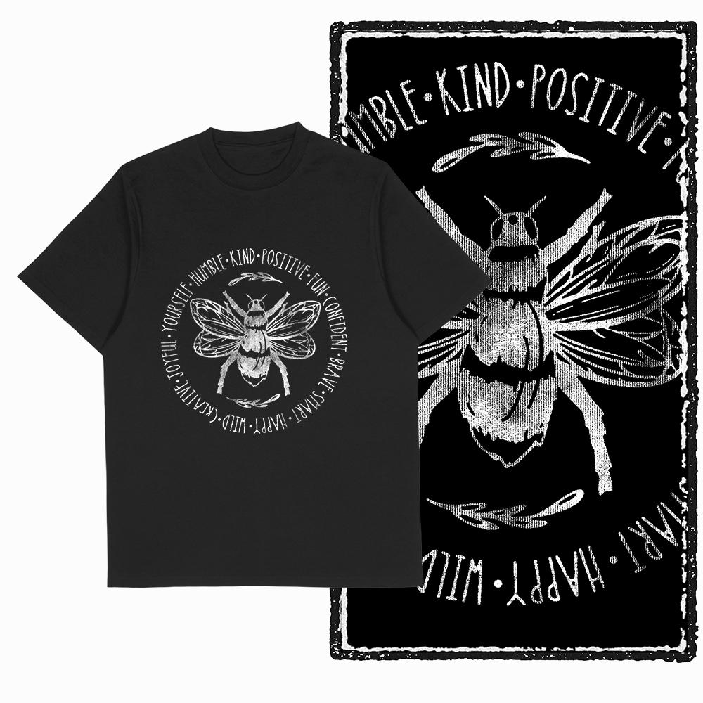 

Summer Men s 100%Cotton Bee Letter Printed Round Neck T-shirt Cool Large Retro Black Breathable High Quality Street Short Sleeve 4XL