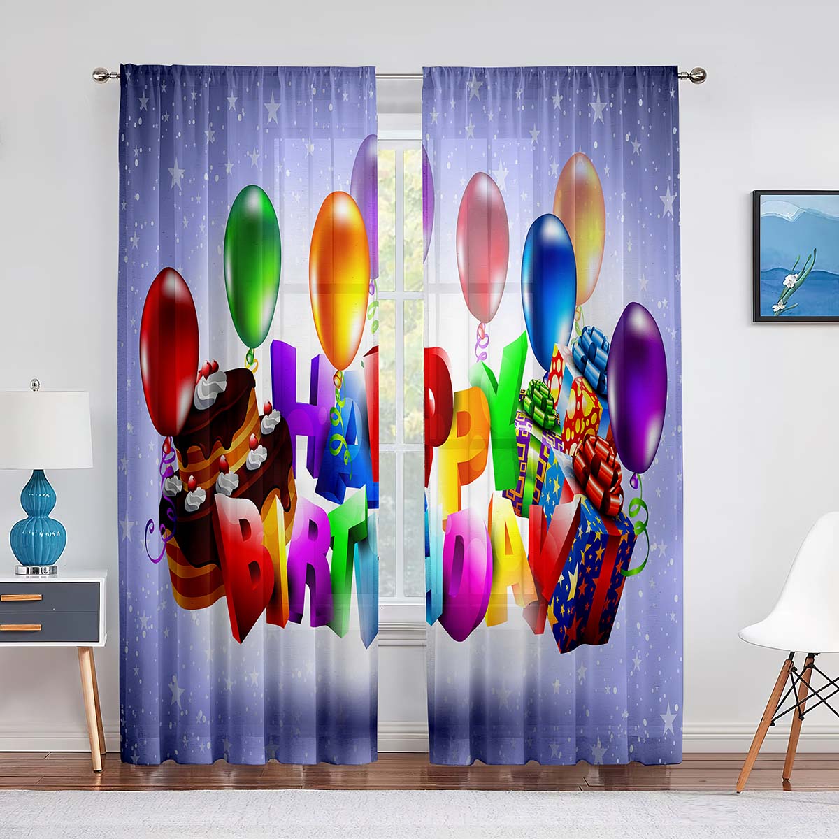 Празднование Дня рождения Яркие Шары Прозрачные Шторы для Гостиной Вуаль Штора Спальня — фото 8