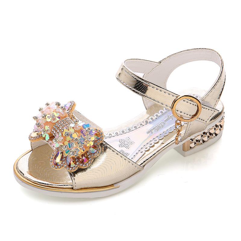 Girls Dance Shoes with Shiny Bows Kids Sandals Non-slip Soft Sole 2025 Summer New Children Princess Shoes for Party Wedding